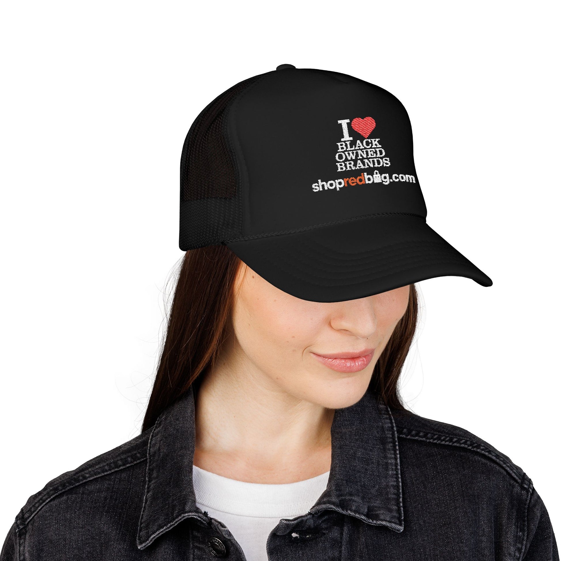 I Love Black-Owned Brands - shopredbag Trucker Hat (Black)