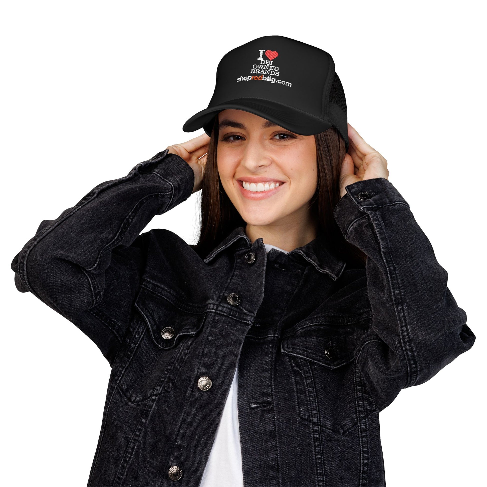 I Love DEI-Owned Brands - shopredbag Trucker Hat (Black)