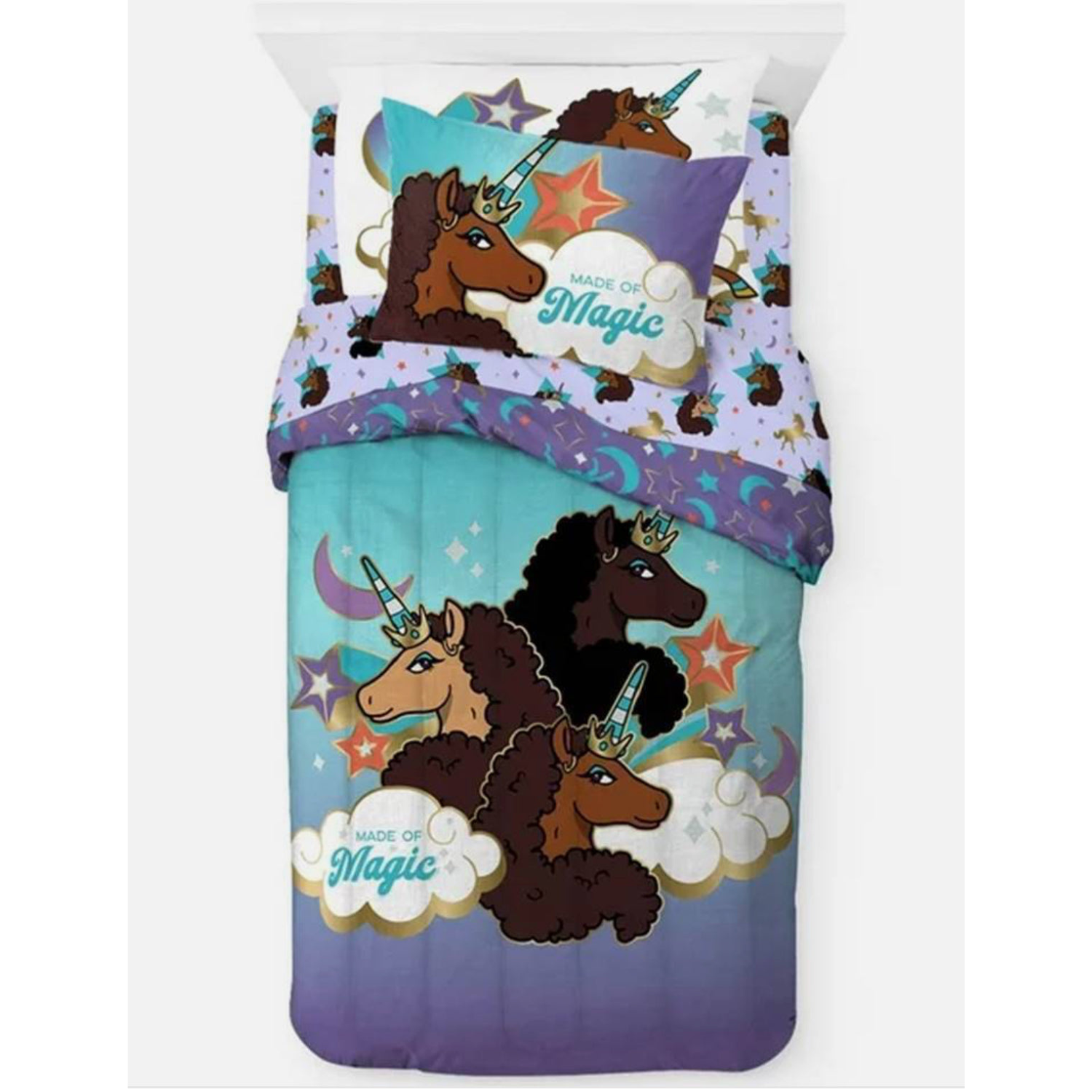Afro Unicorn Kids 5-Piece Twin Comforter Set