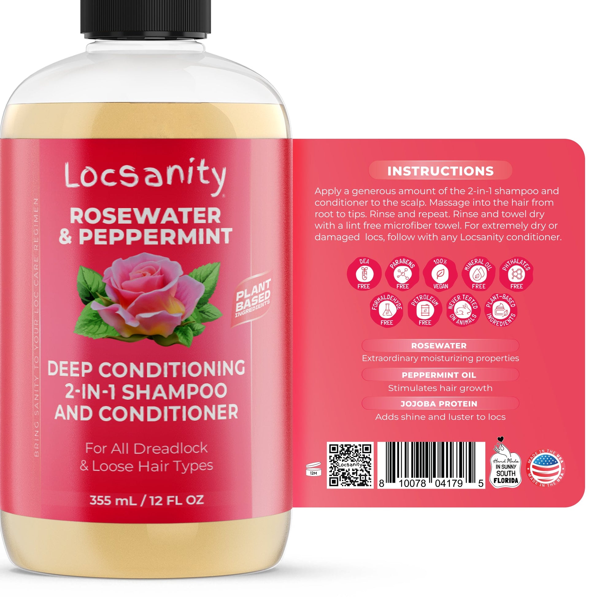 Locsanity Rosewater and Peppermint Moisturizing, Conditioning, and Nourishing Shampoo