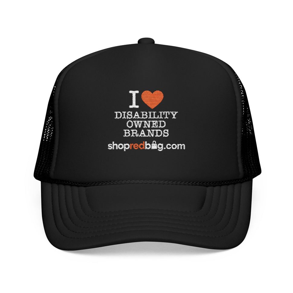 I Love Disability-Owned Brands - shopredbag Trucker Hat (Black)