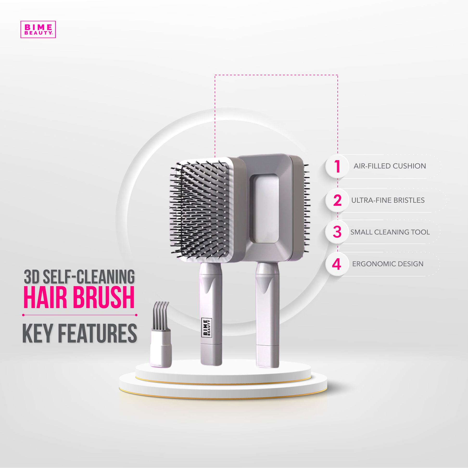3D Self-Cleaning Deluxe Rectangular Hair Brush