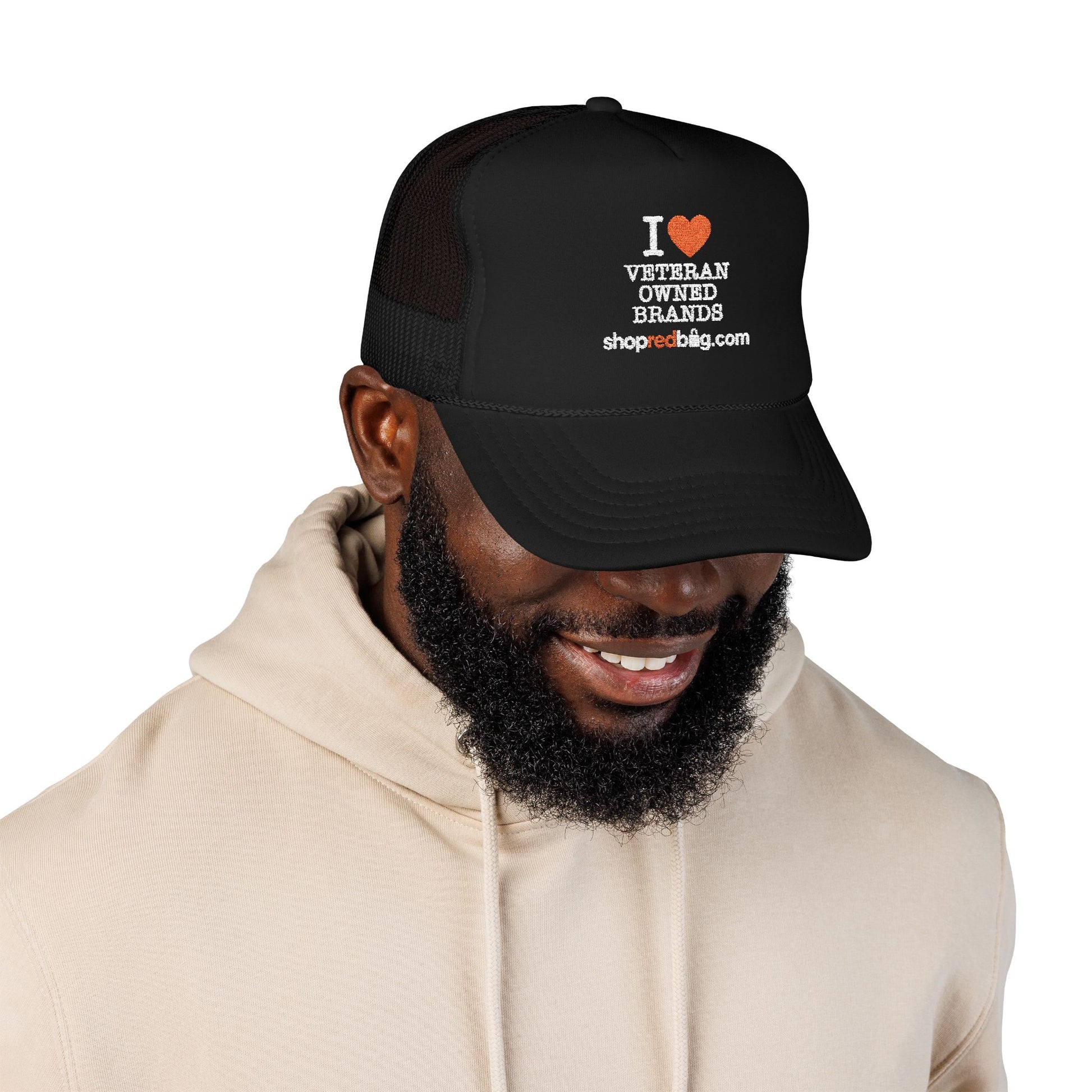 I Love Veteran-Owned Brands - shopredbag Trucker Hat (Black)