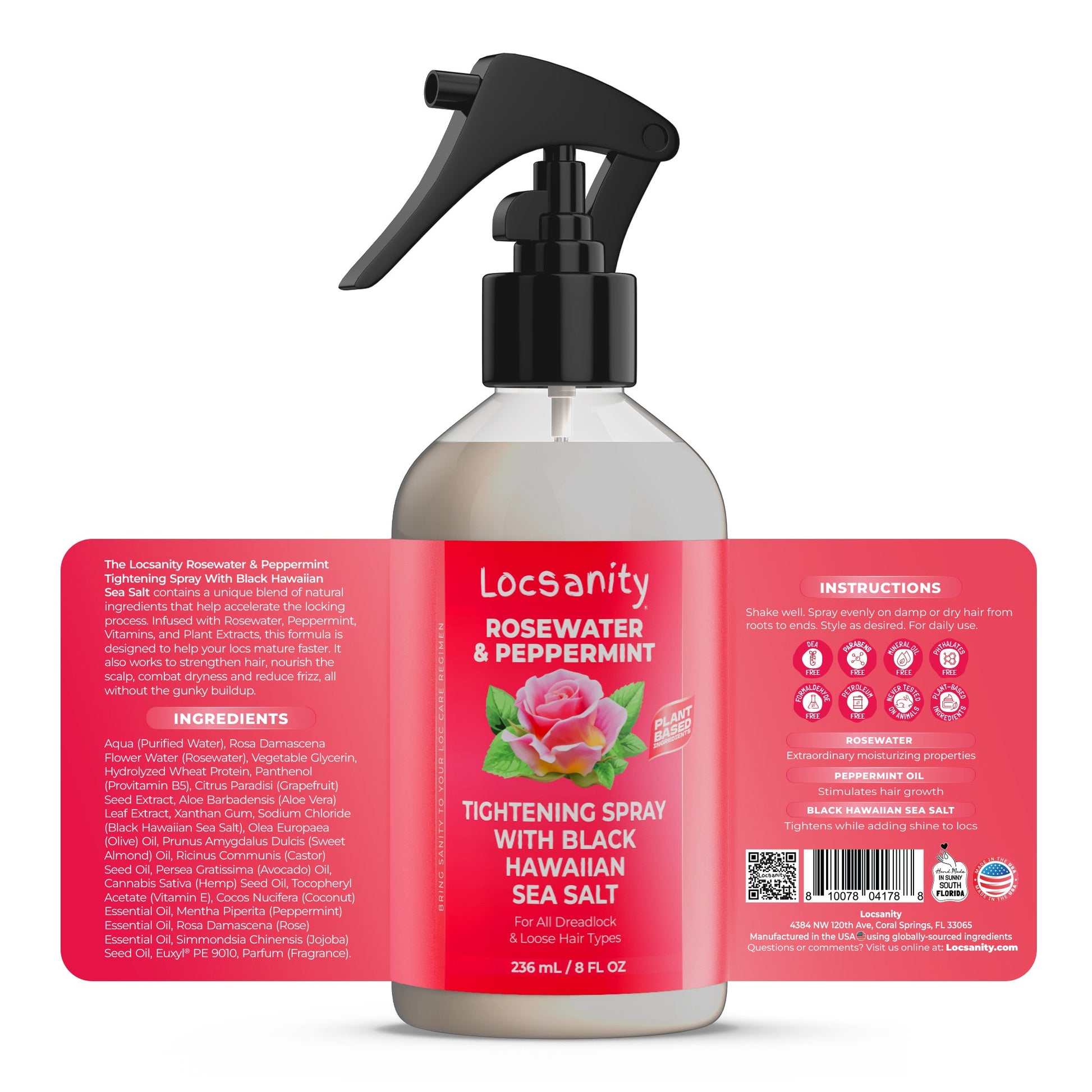 Locsanity Rosewater and Peppermint Rolling, Moisturizing, Tightening Spray Mist