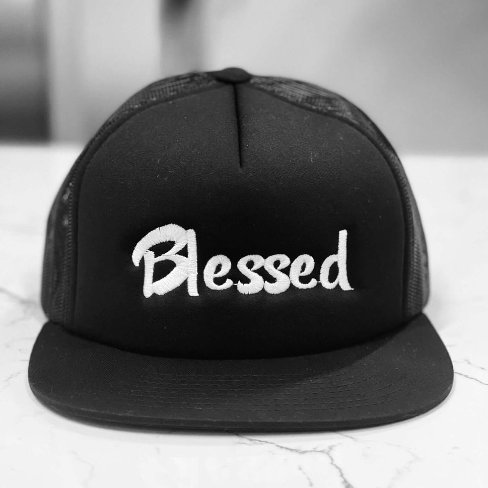 "Blessed" Embroidered Trucker Cap - Black