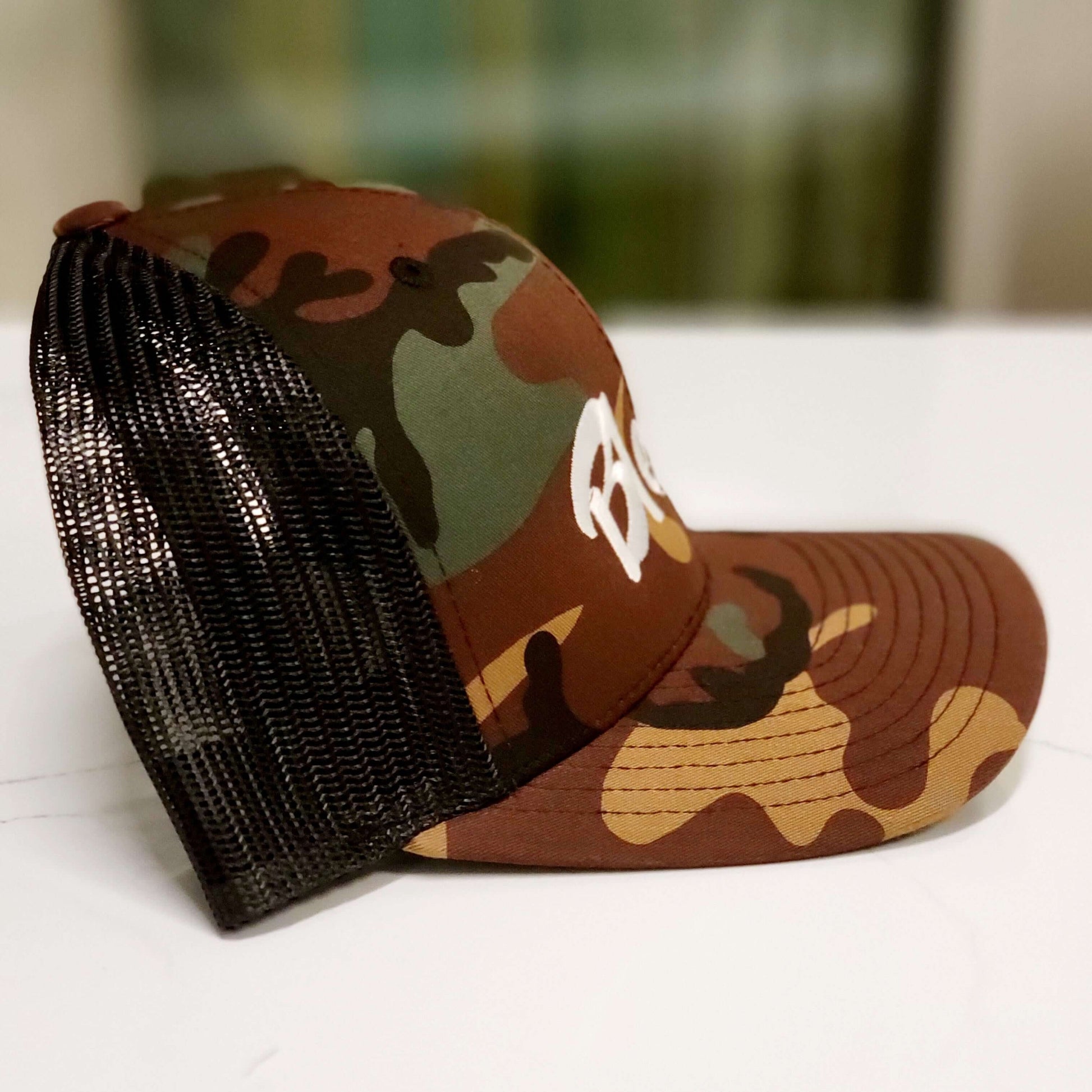 "Blessed" Embroidered Trucker Cap - Camo