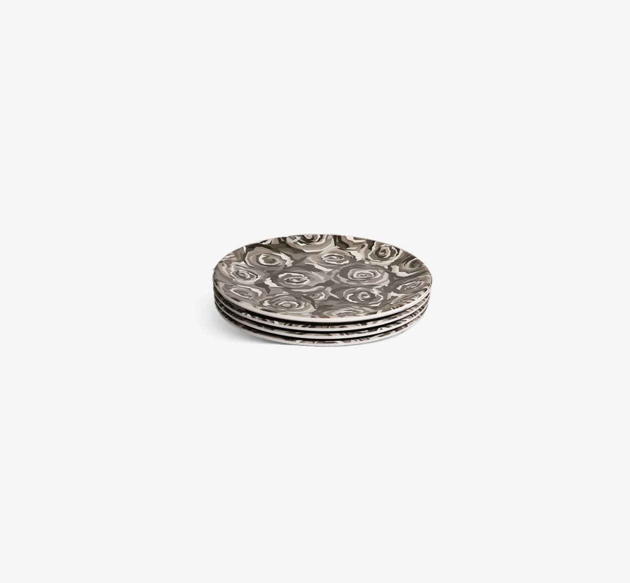 Grayscale Roses Salad Plate Set of 4