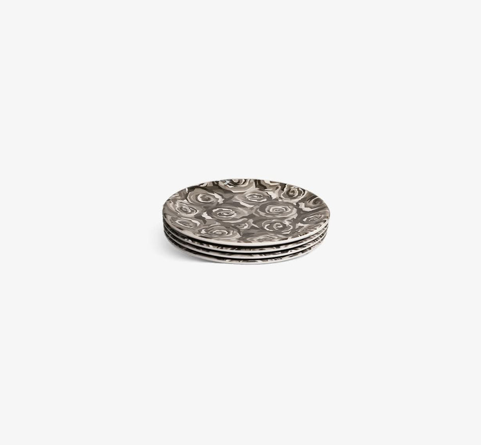 Grayscale Roses Salad Plate Set of 4