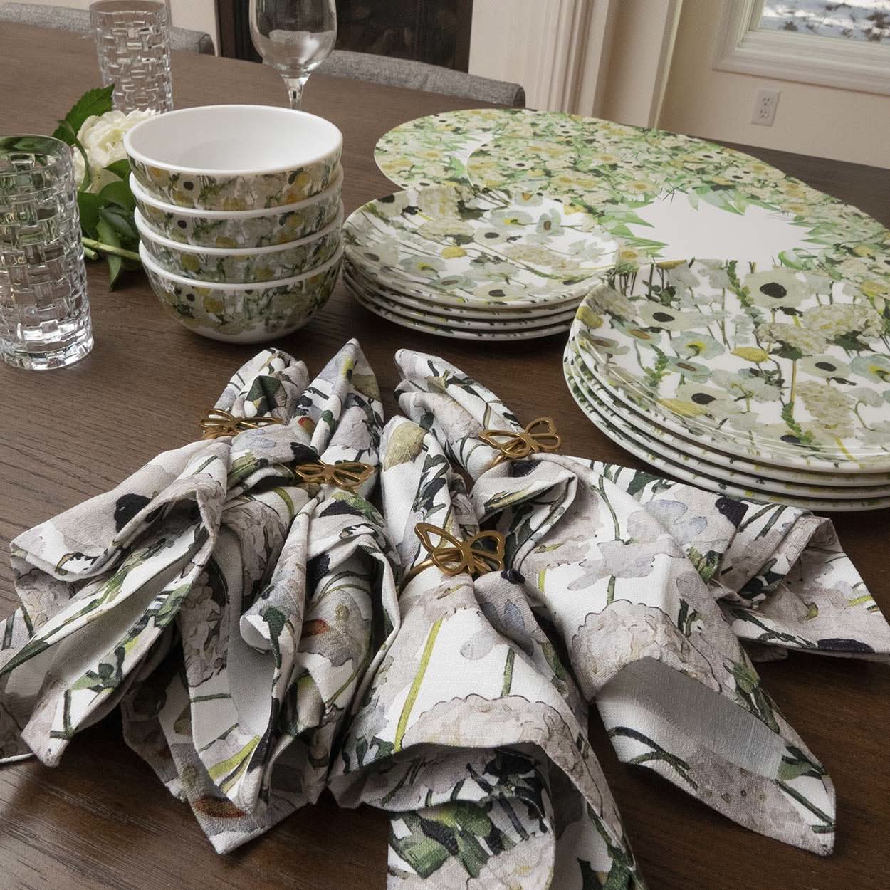 Cream Floral Garden Faux Linen Napkin Set of 4