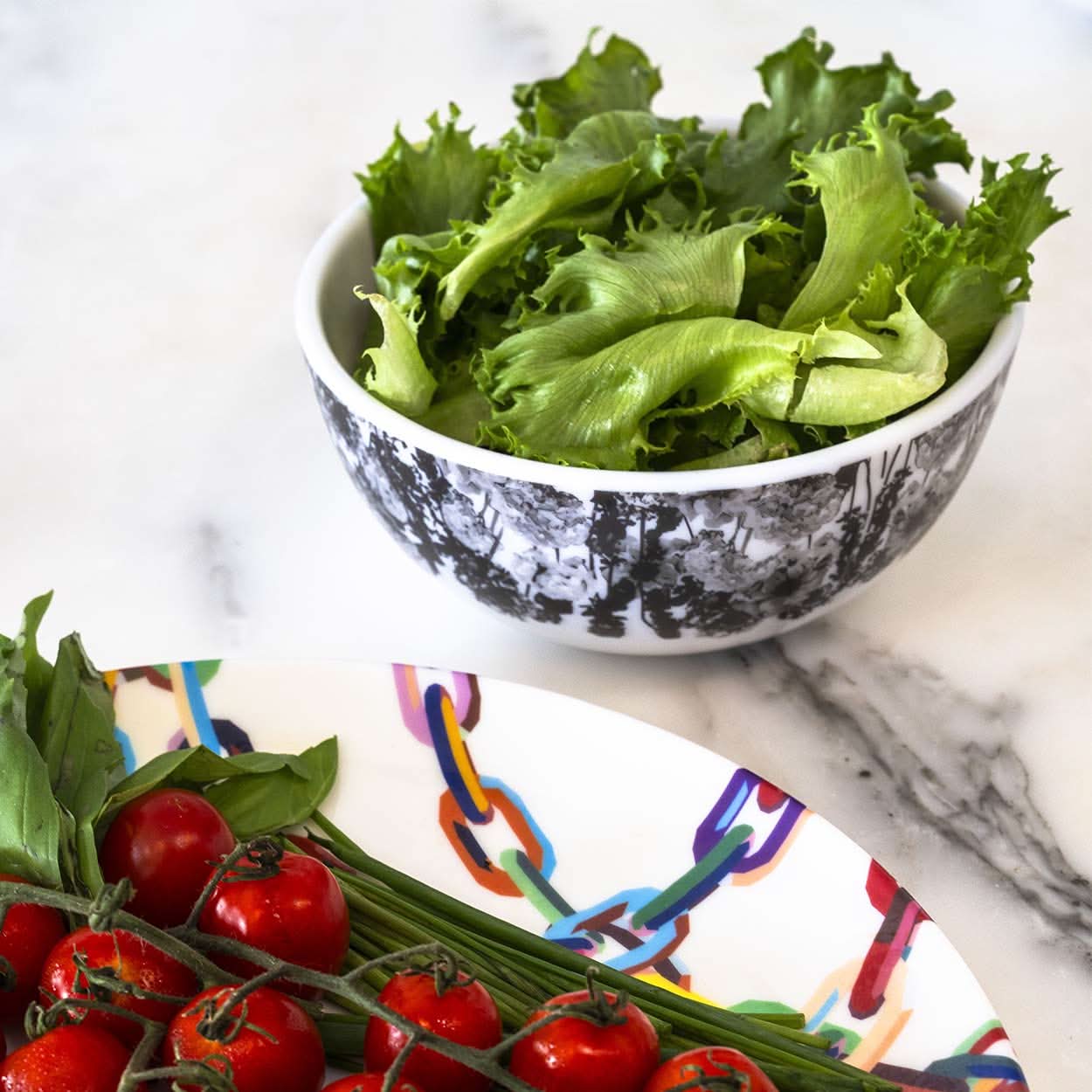 Grayscale Floral Garden Melamine Bowl Set of 4