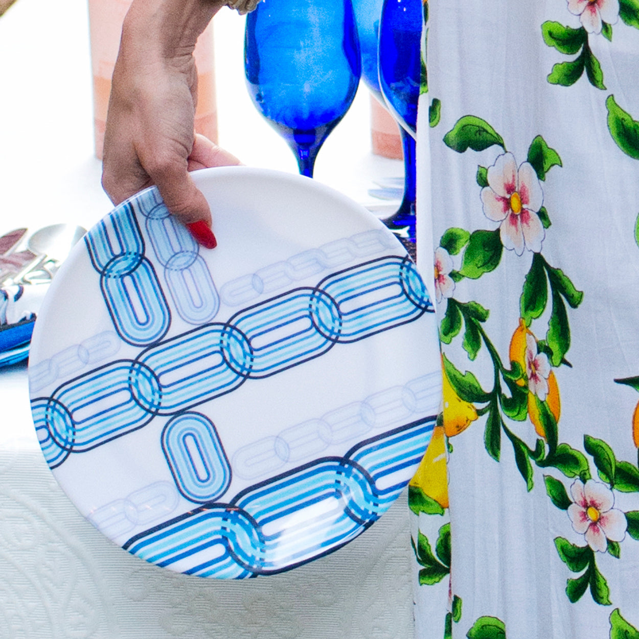 Blue Starburst Chainlink Salad Plate Set of 4