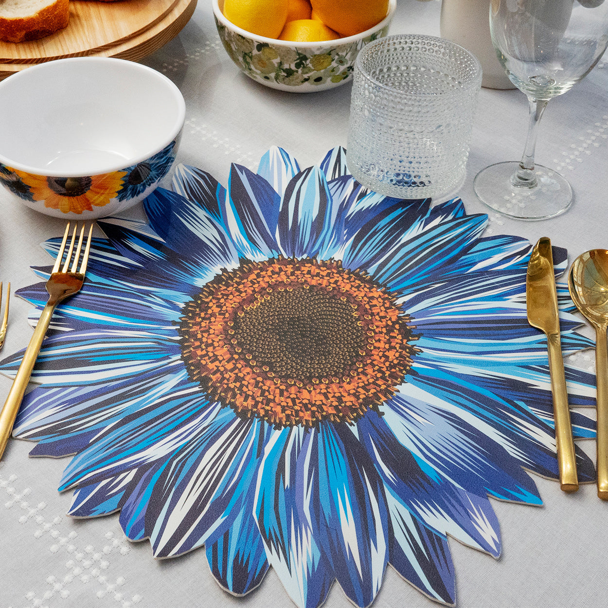 Blue Sunflower Vinyl Placemat Set of 4