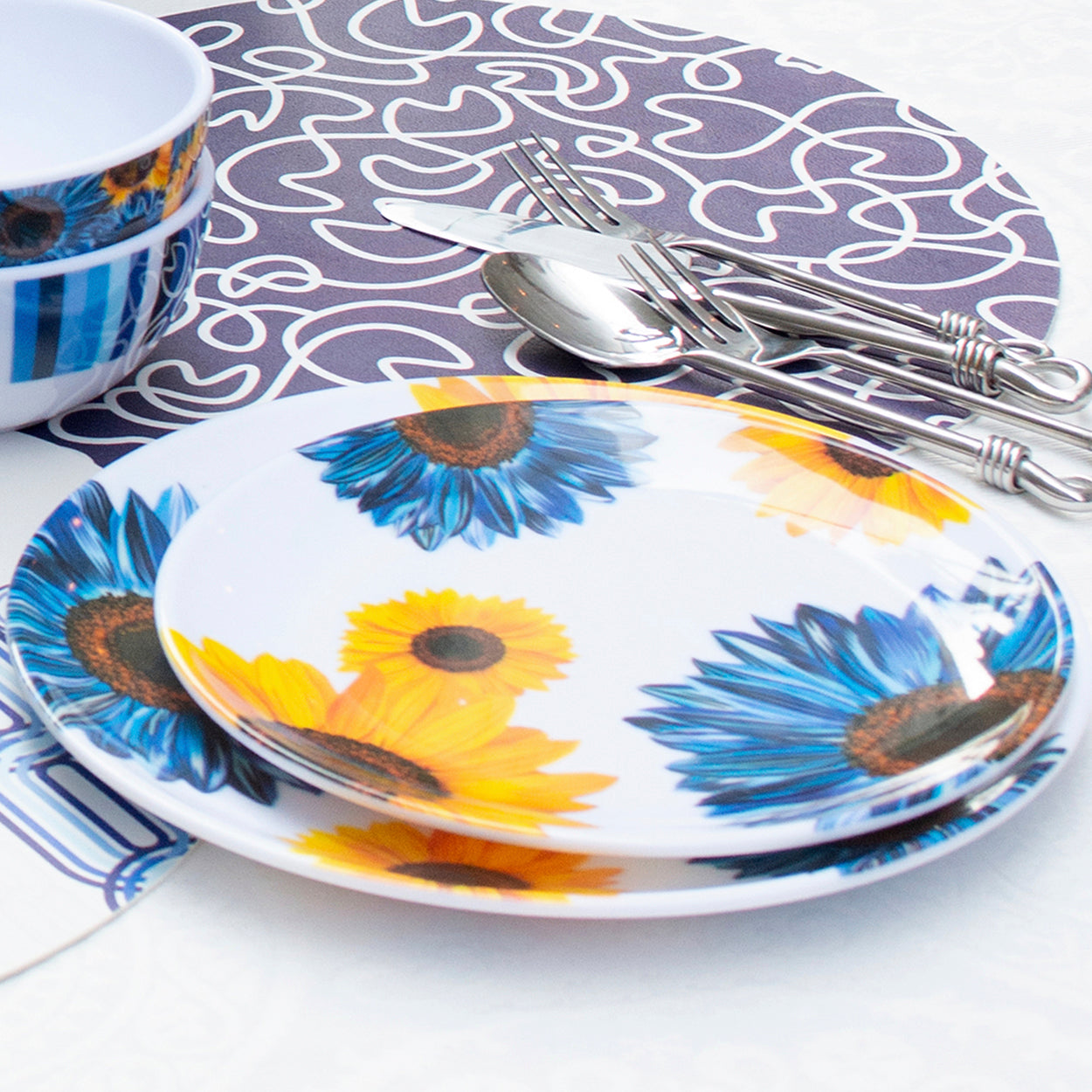 Blue Sunflower Salad Plate Set of 4