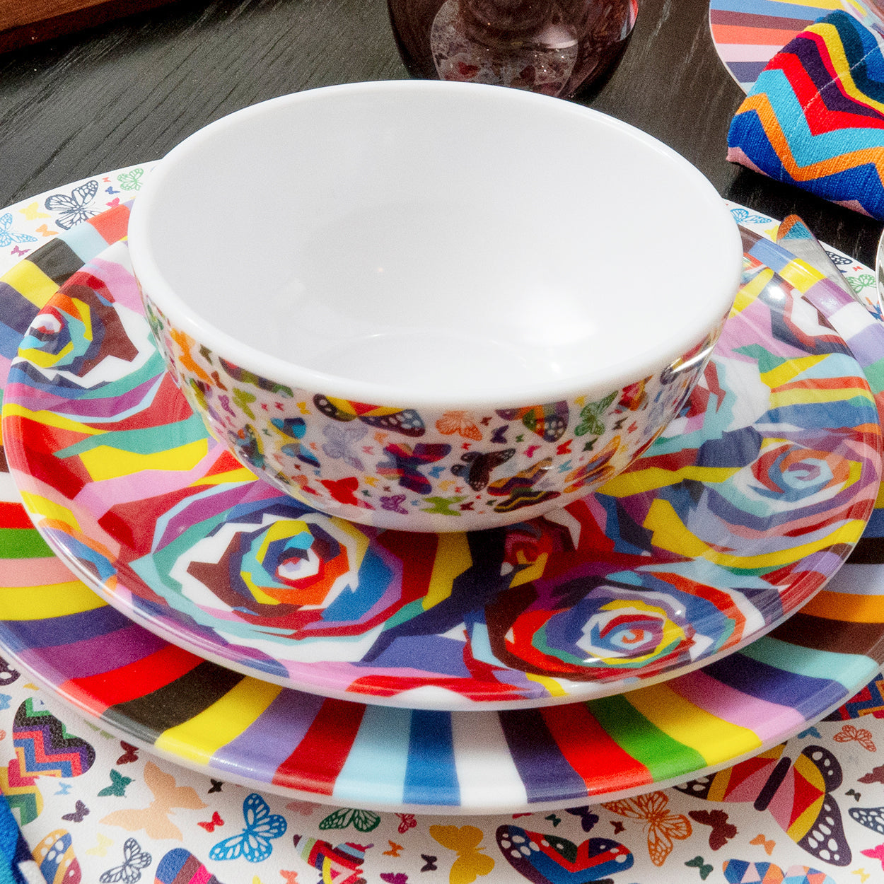 Multicolored Butterflies Melamine Bowl Set of 4