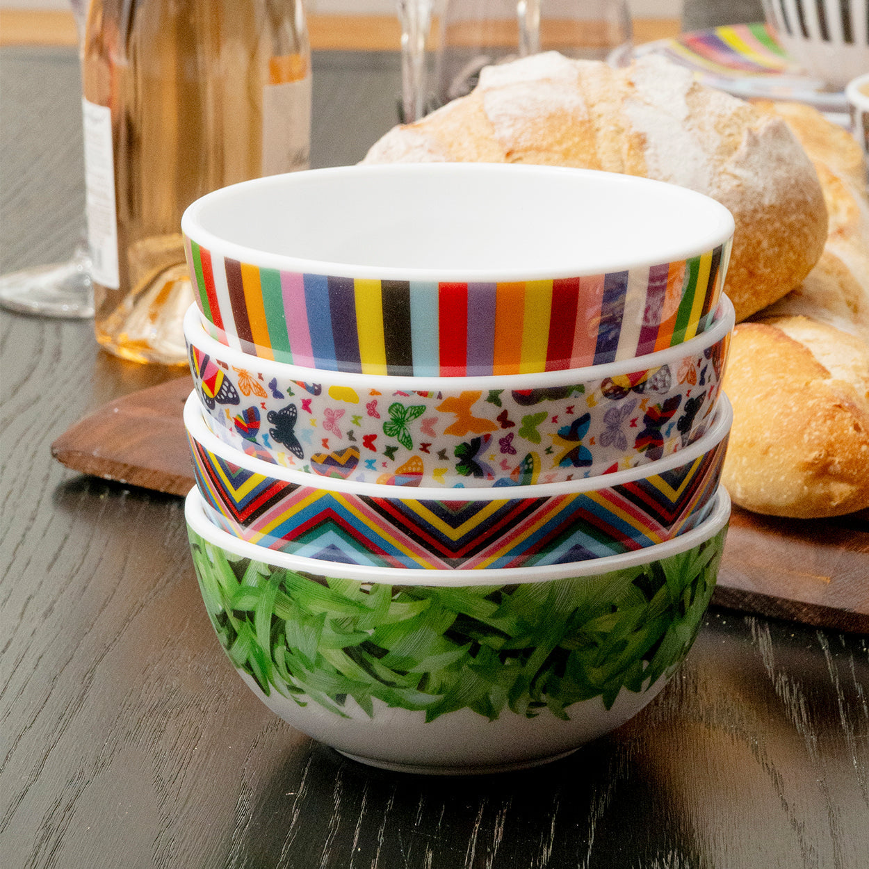 Multicolored Butterflies Melamine Bowl Set of 4