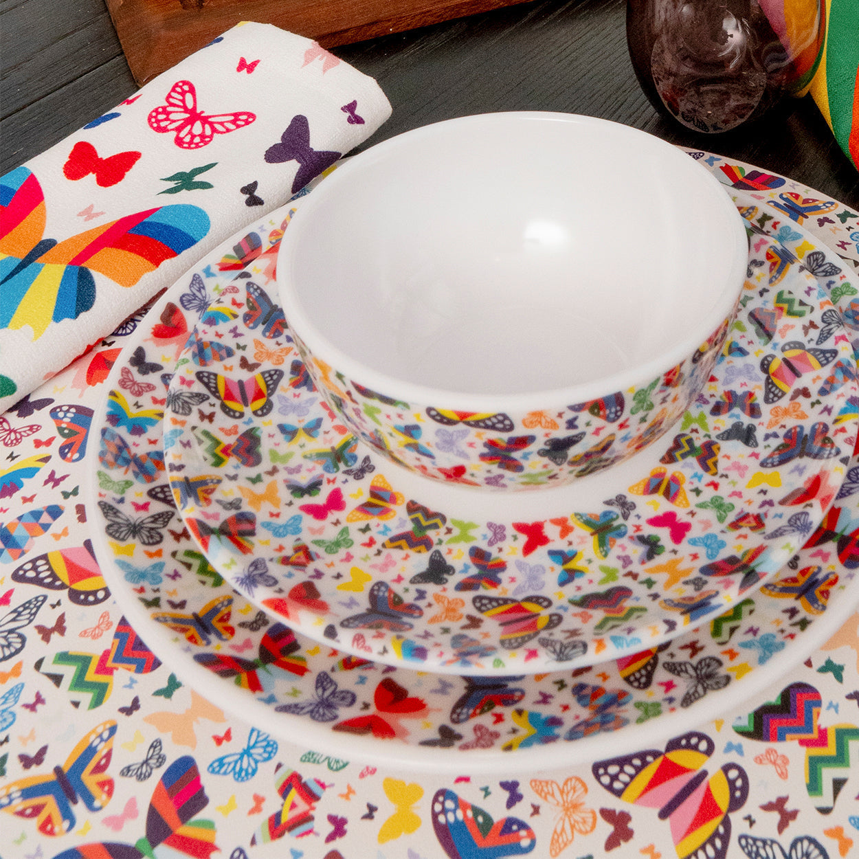 Multicolored Butterflies Dinner Plate Set of 4