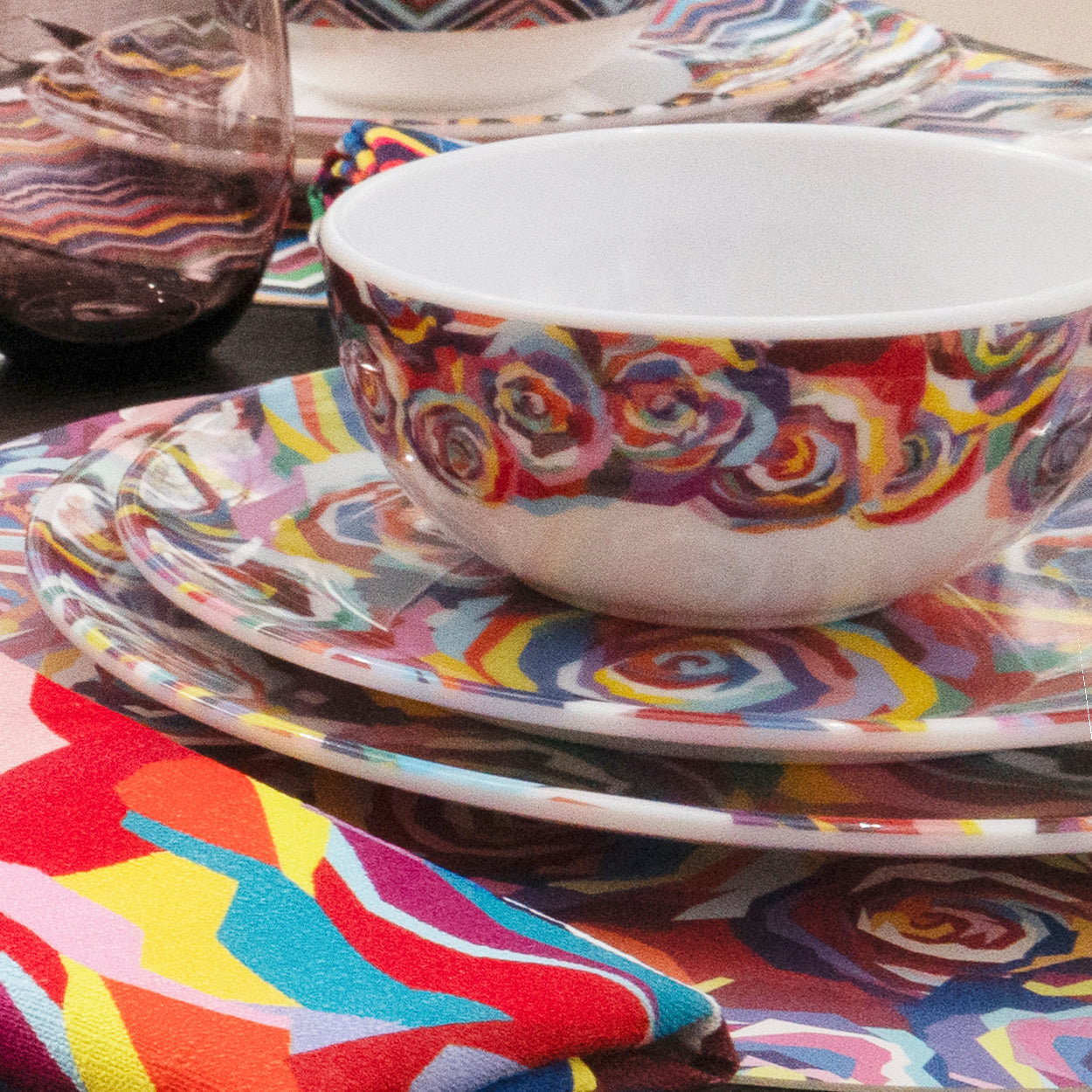Multicolored Roses Melamine Bowl Set of 4