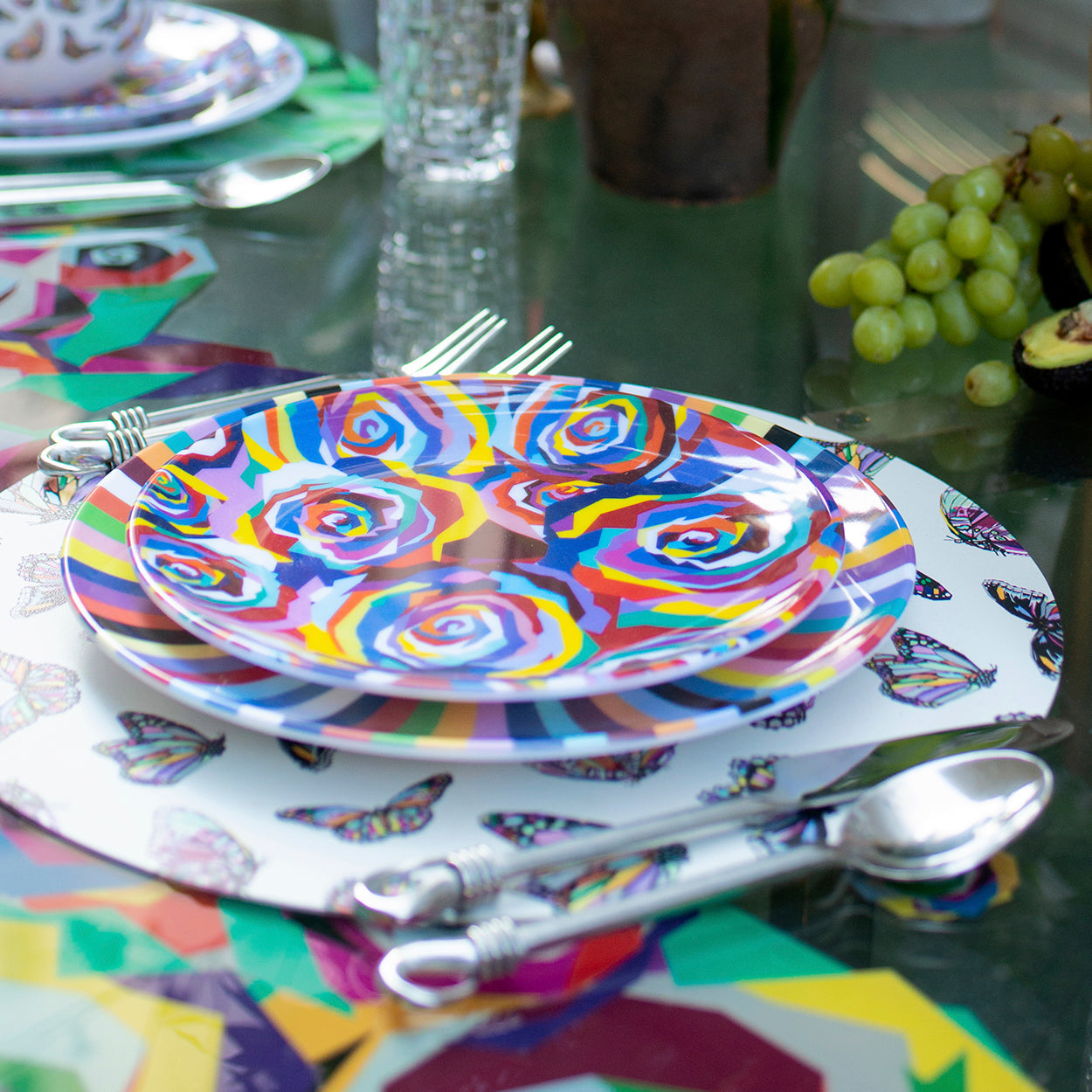 Multicolored Roses Salad Plate Set of 4