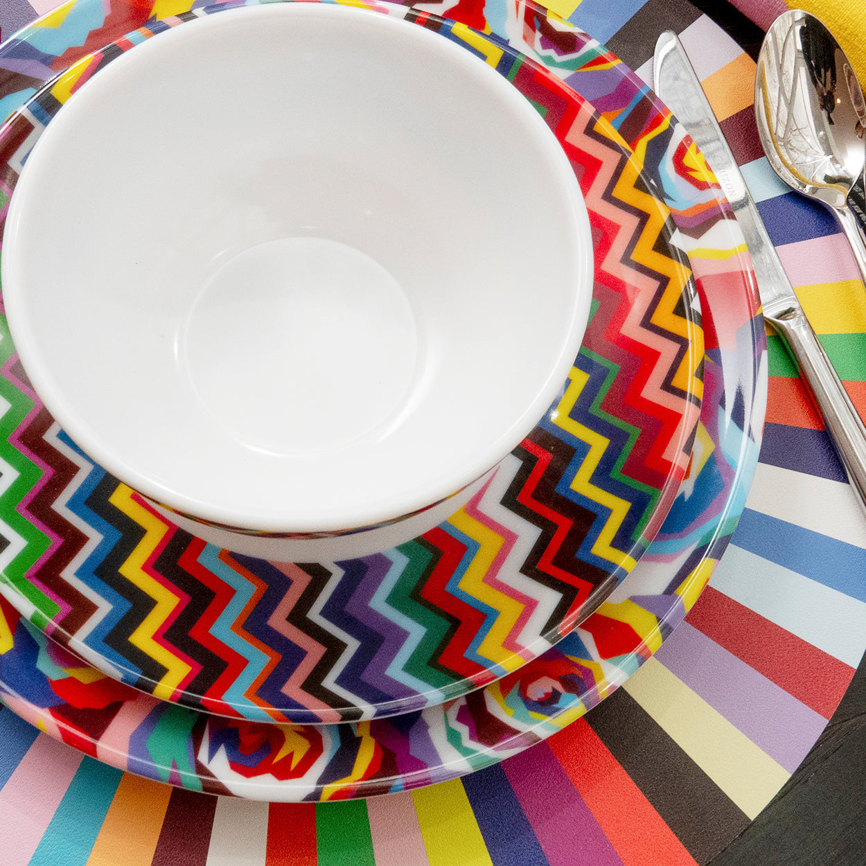 Multicolored Zigzag Salad Plate Set of 4