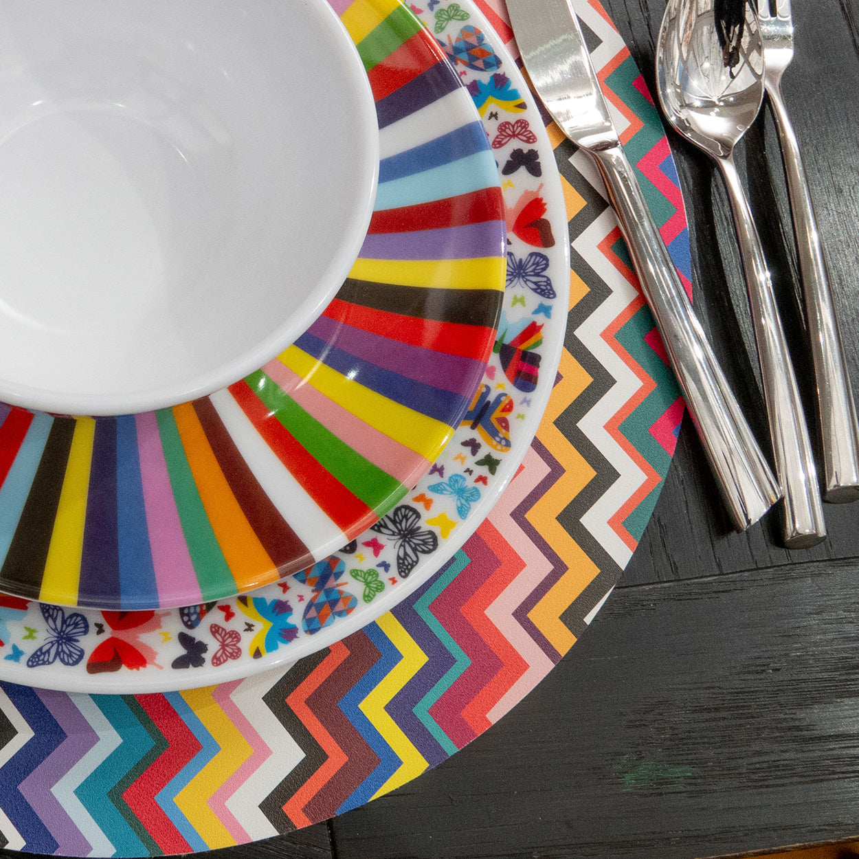 Multicolored Zigzag Vinyl Placemat Set of 4