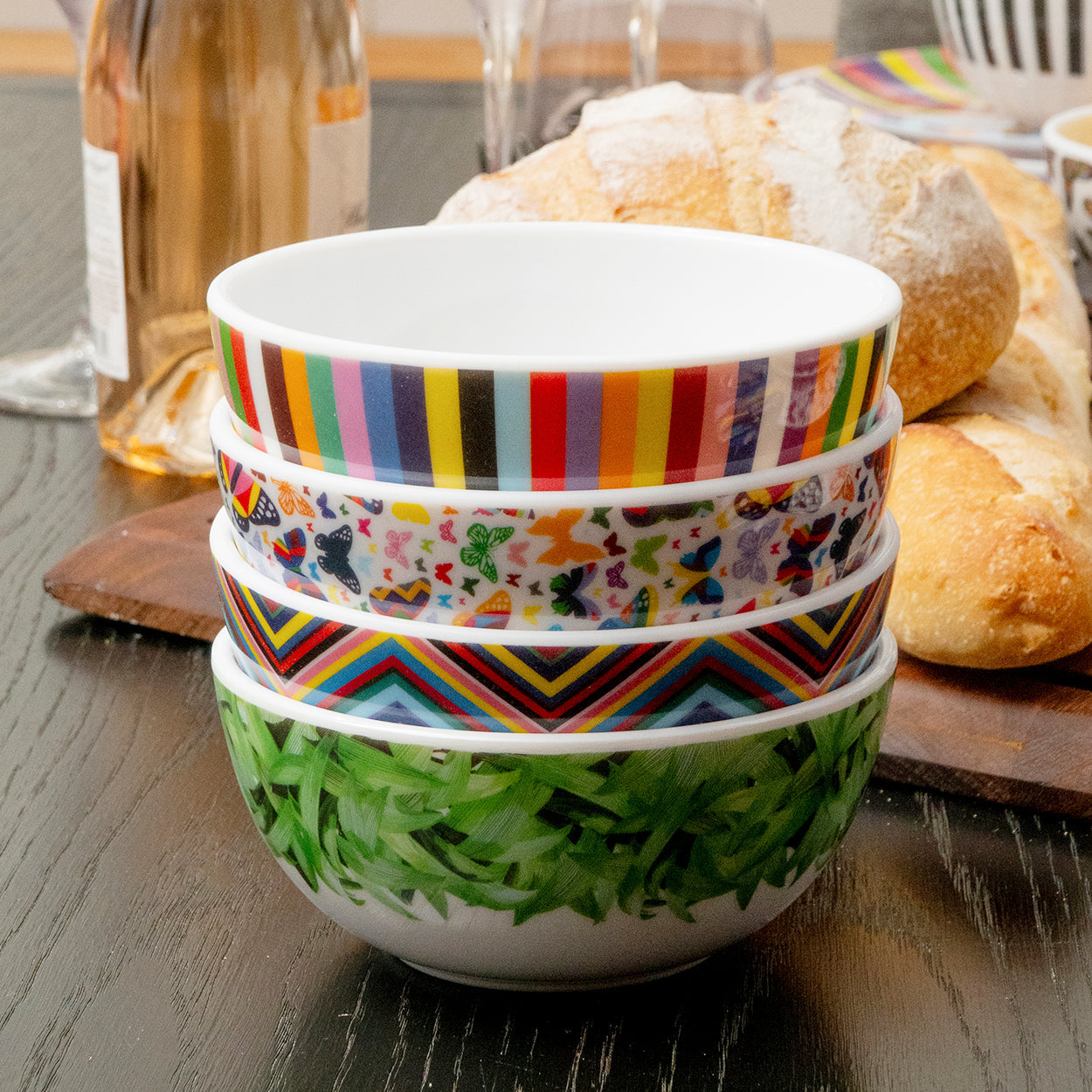 Multicolored Zigzag Melamine Bowl Set of 4