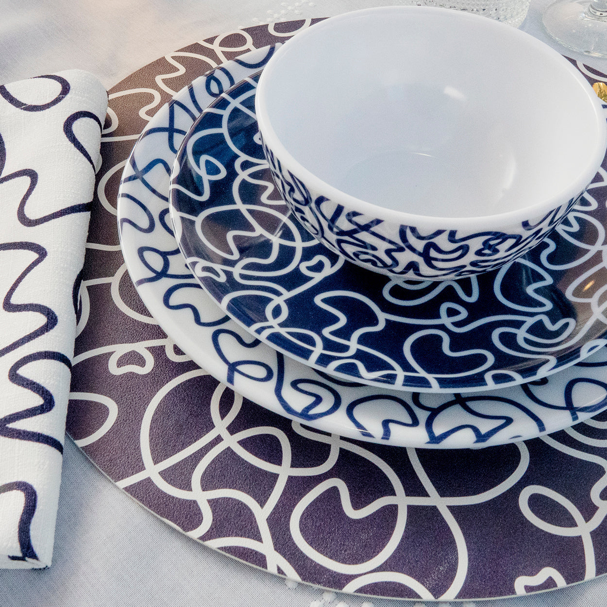 Navy Squiggly Dinner Plate Set of 4