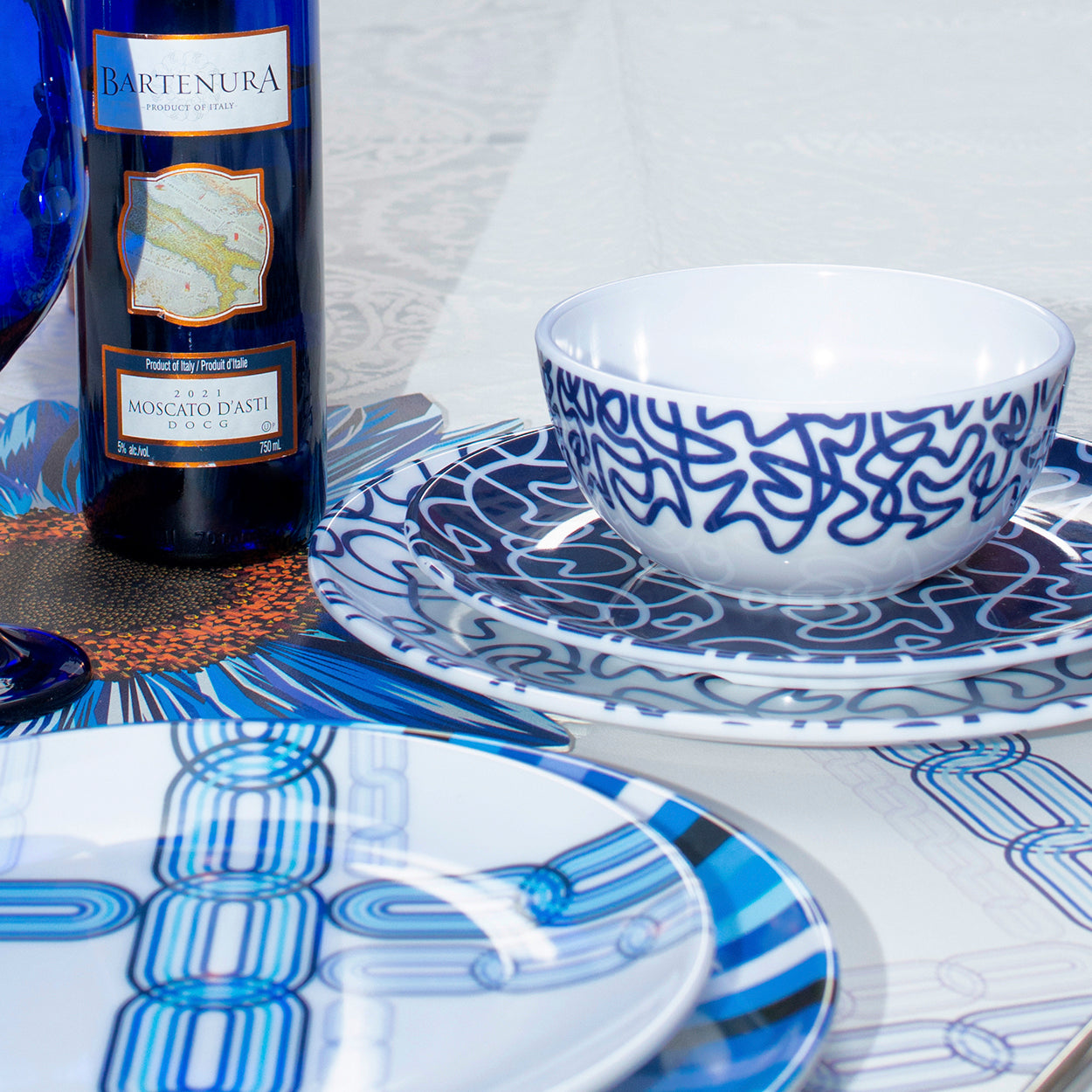 Navy Squiggly Melamine Bowl Set of 4