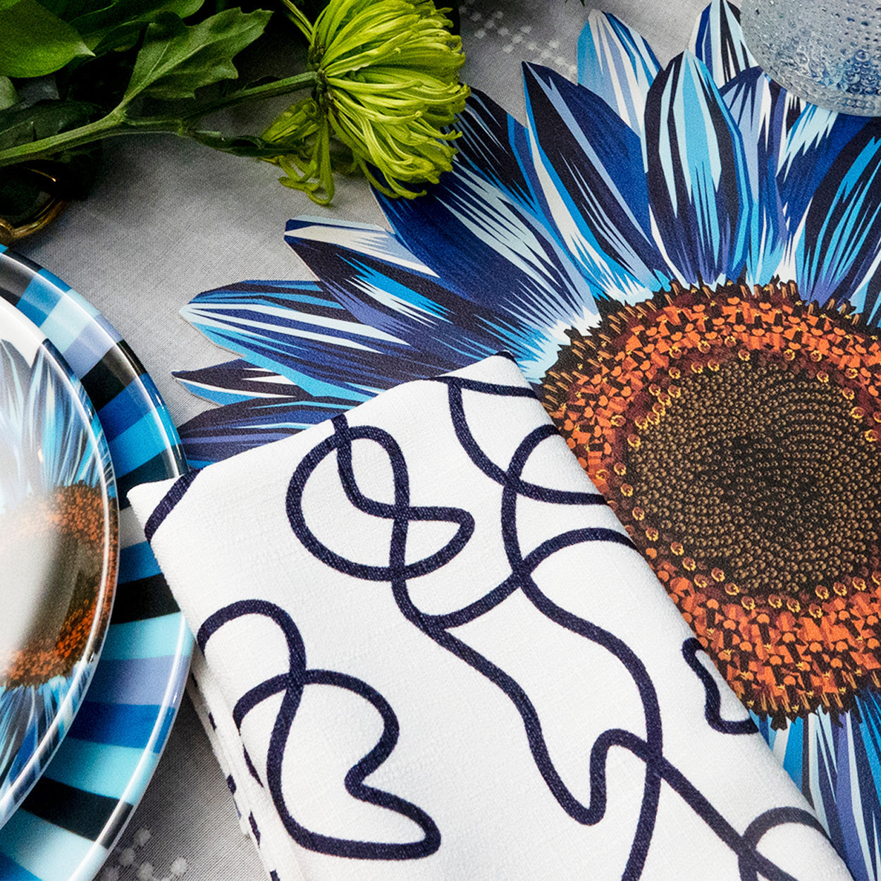 Navy Squiggly Faux Linen Napkin Set of 4