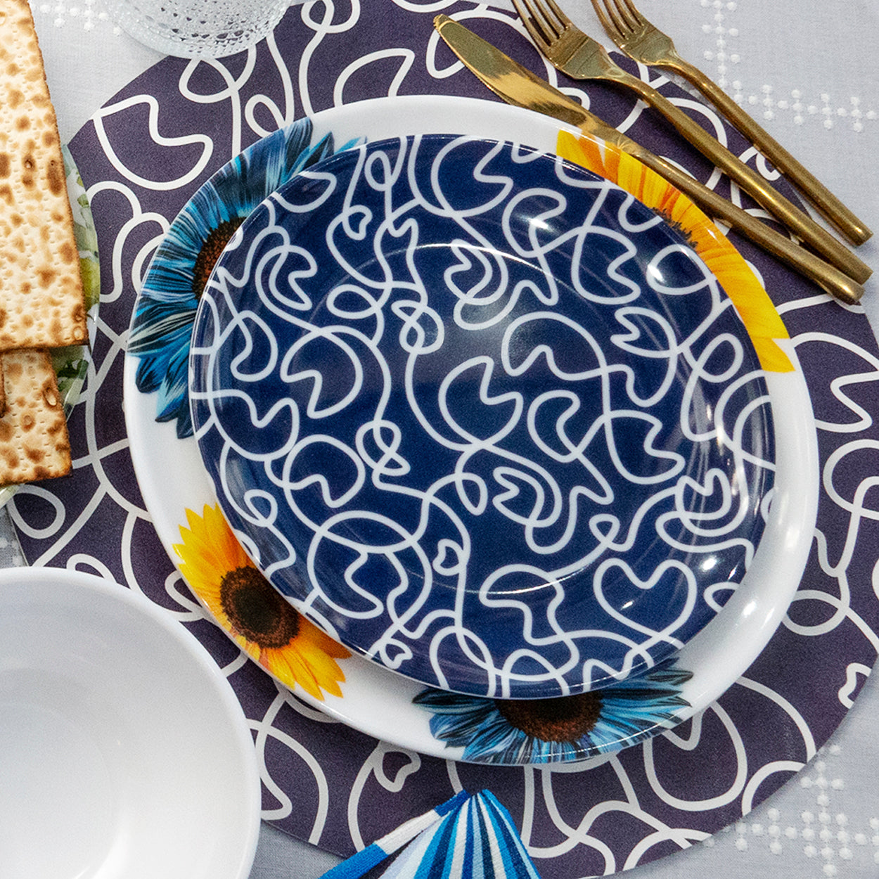 Navy Squiggly Salad Plate Set of 4