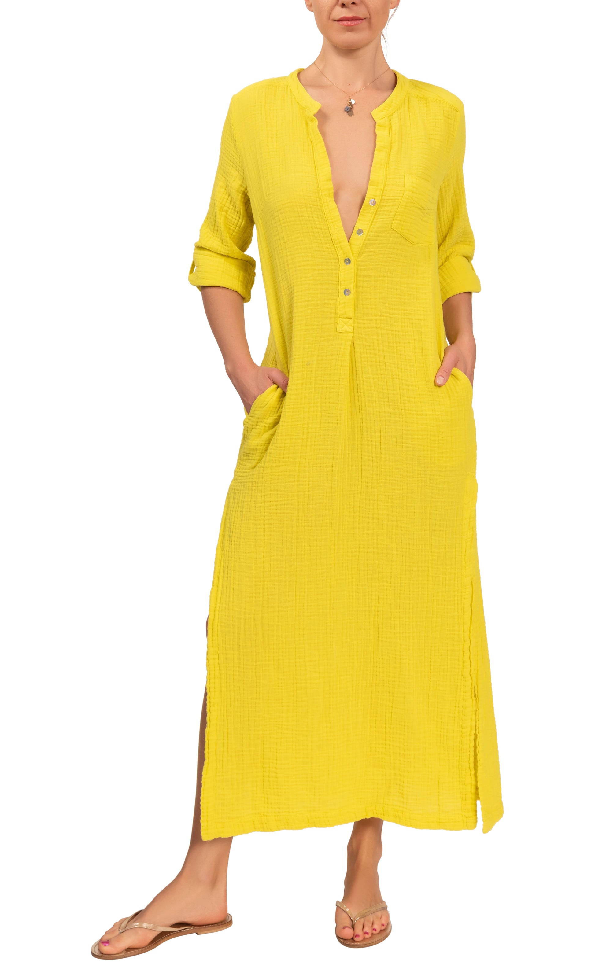 Tracey Caftan - Chartreuse Cotton Bubble Gauze