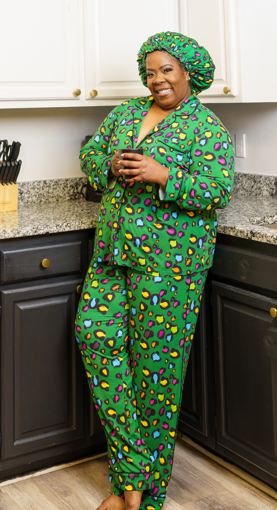 Animal Print - Bamboo Pajama Pants Set, With A Matching Satin-Lined Bonnet