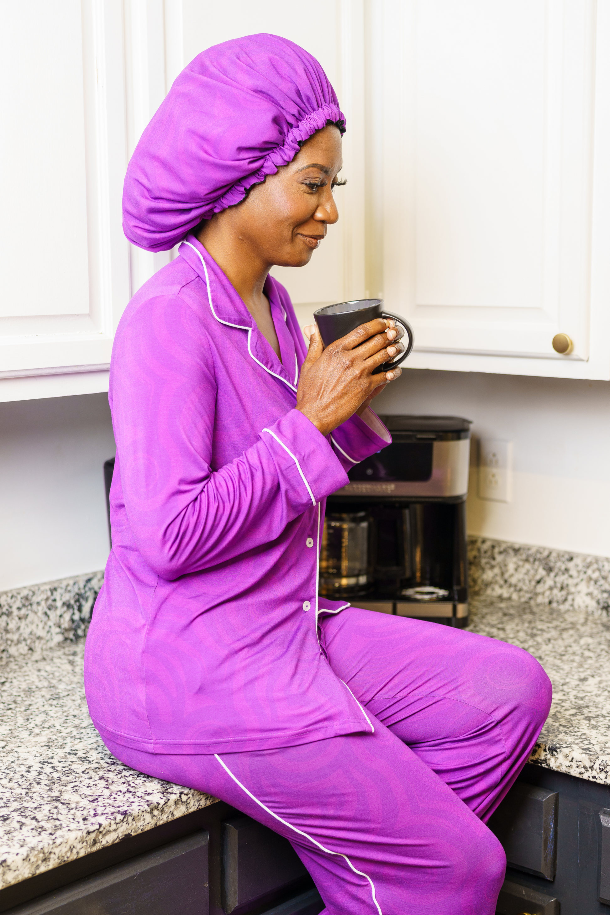 Purple Passion - Bamboo Pajama Pants Set, With A Matching Satin-Lined Bonnet