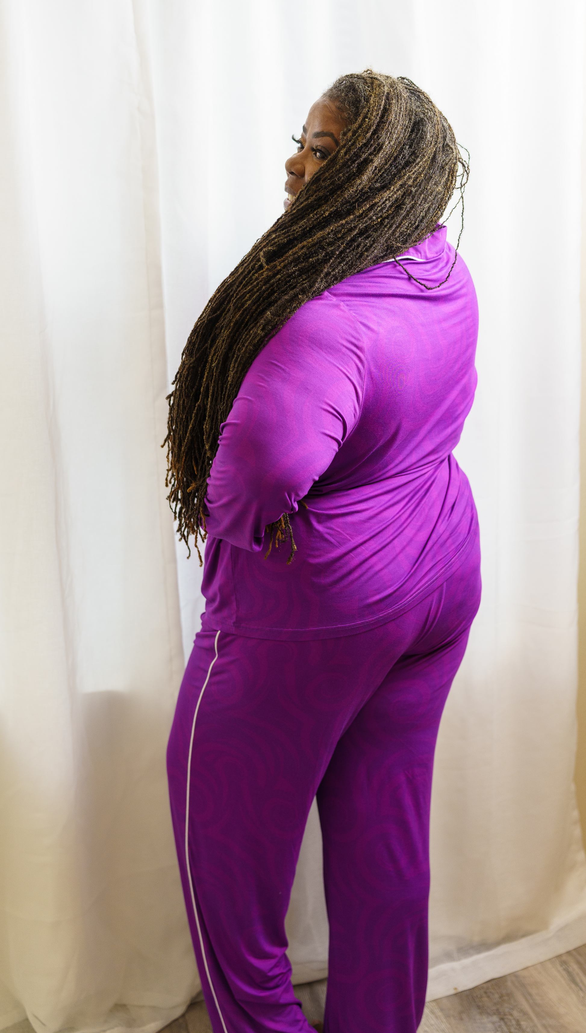 Purple Passion - Bamboo Pajama Pants Set, With A Matching Satin-Lined Bonnet