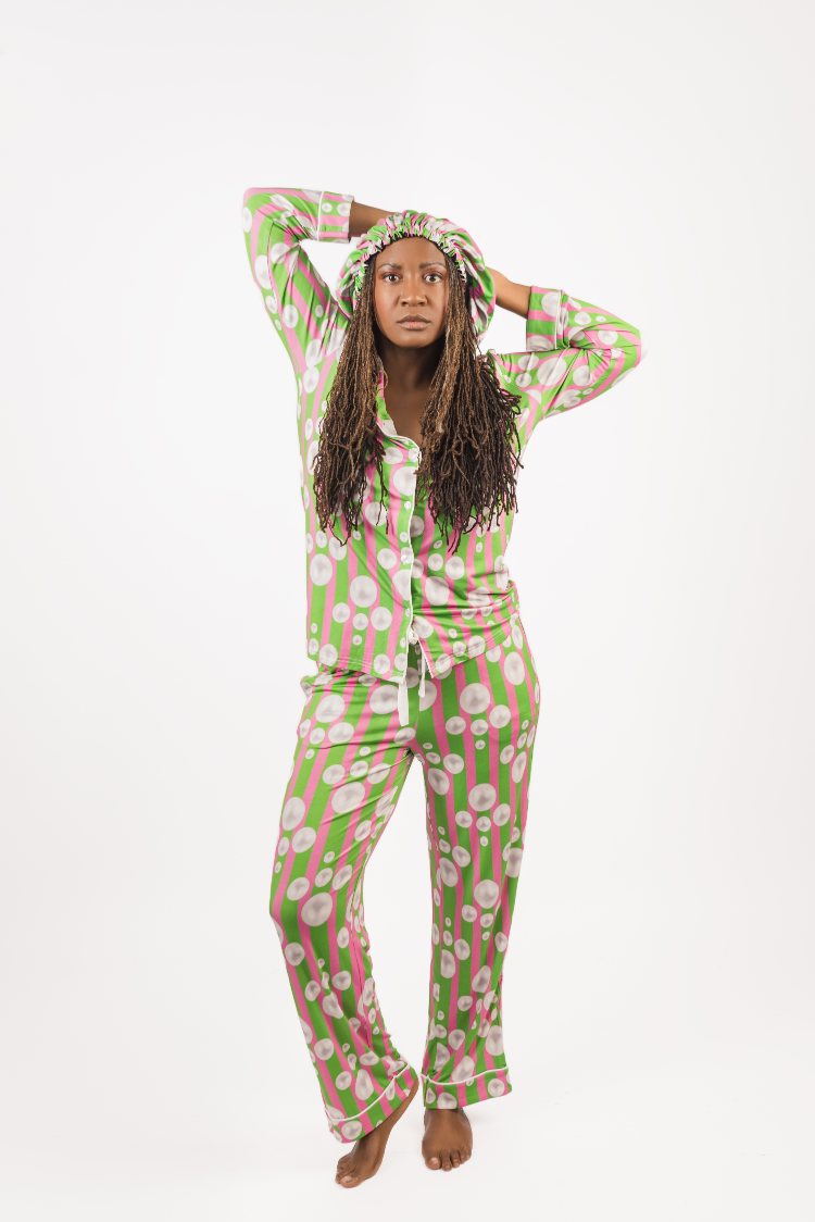 Divine - Bamboo Pajama Pants Set, With A Matching Satin-Lined Bonnet