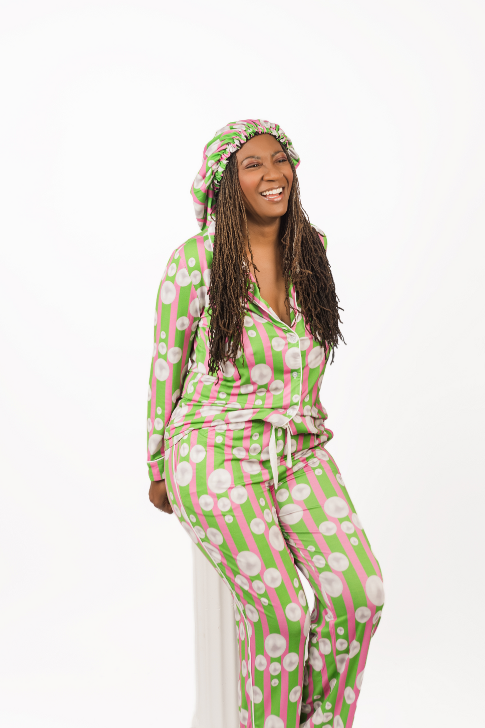 Divine - Bamboo Pajama Pants Set, With A Matching Satin-Lined Bonnet