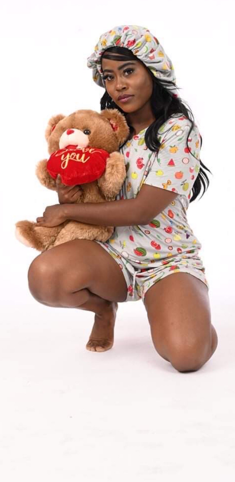 Fruity Tootie - Bamboo Pajama Shorts Set, With A Matching Satin-Lined Bonnet