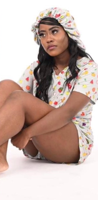 Fruity Tootie - Bamboo Pajama Shorts Set, With A Matching Satin-Lined Bonnet