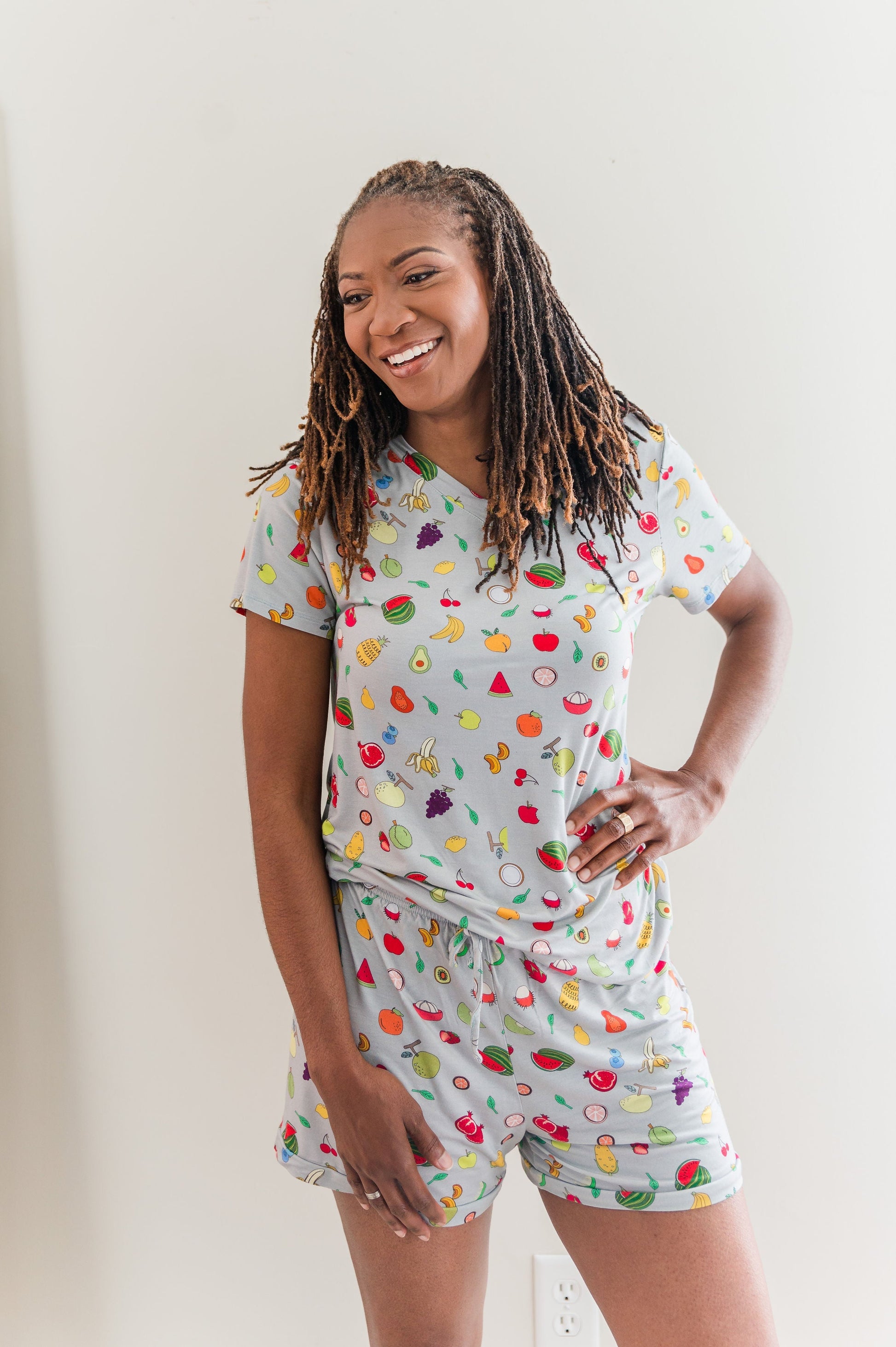 Fruity Tootie - Bamboo Pajama Shorts Set, With A Matching Satin-Lined Bonnet