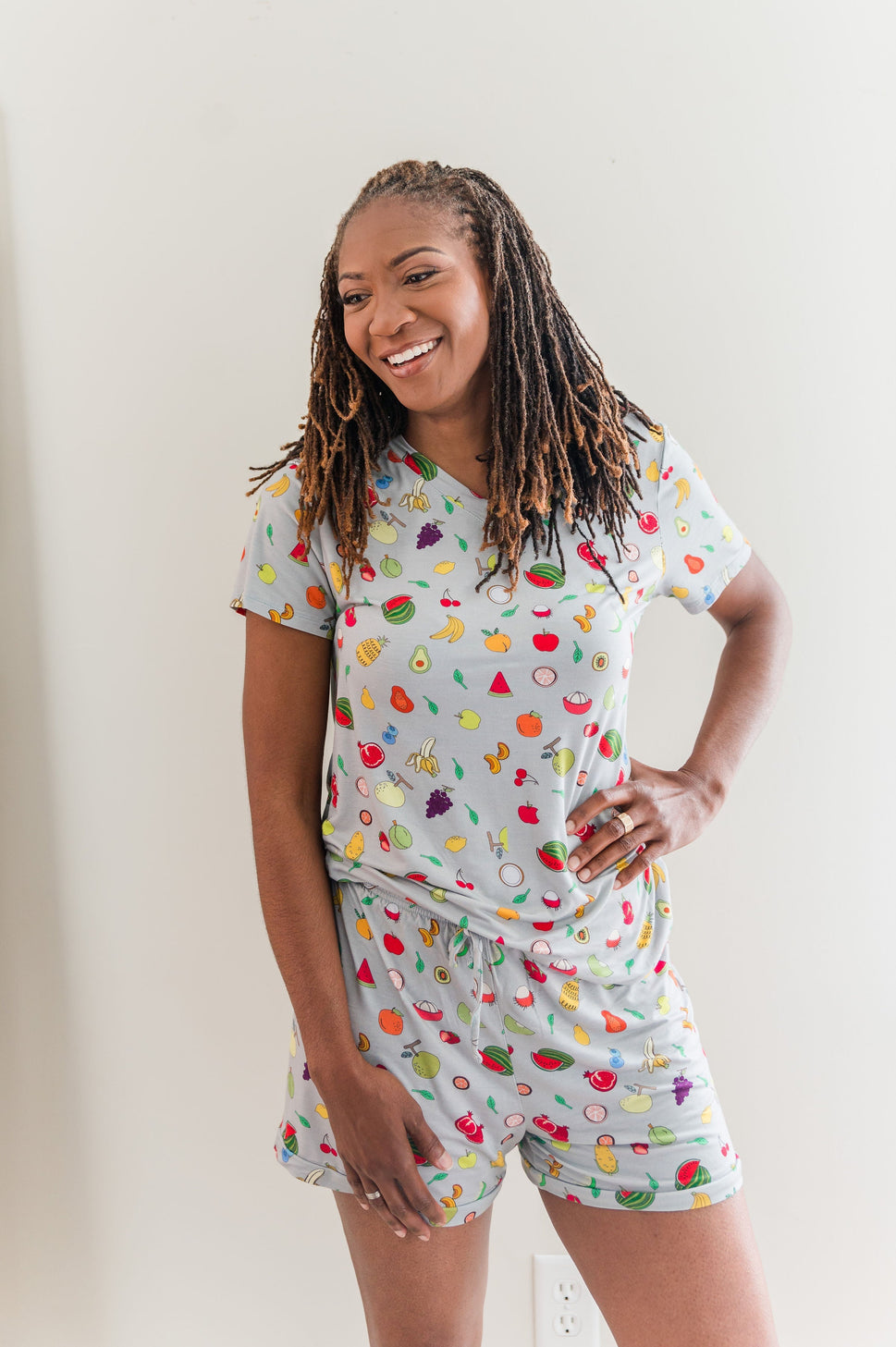 Fruity Tootie - Bamboo Pajama Shorts Set, With A Matching Satin-Lined Bonnet