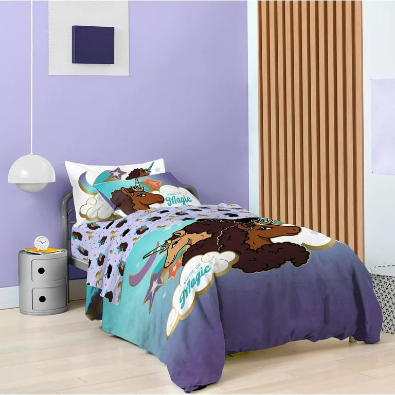 Afro Unicorn Kids 5-Piece Twin Comforter Set