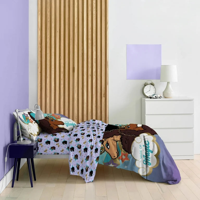 Afro Unicorn Kids 5-Piece Twin Comforter Set