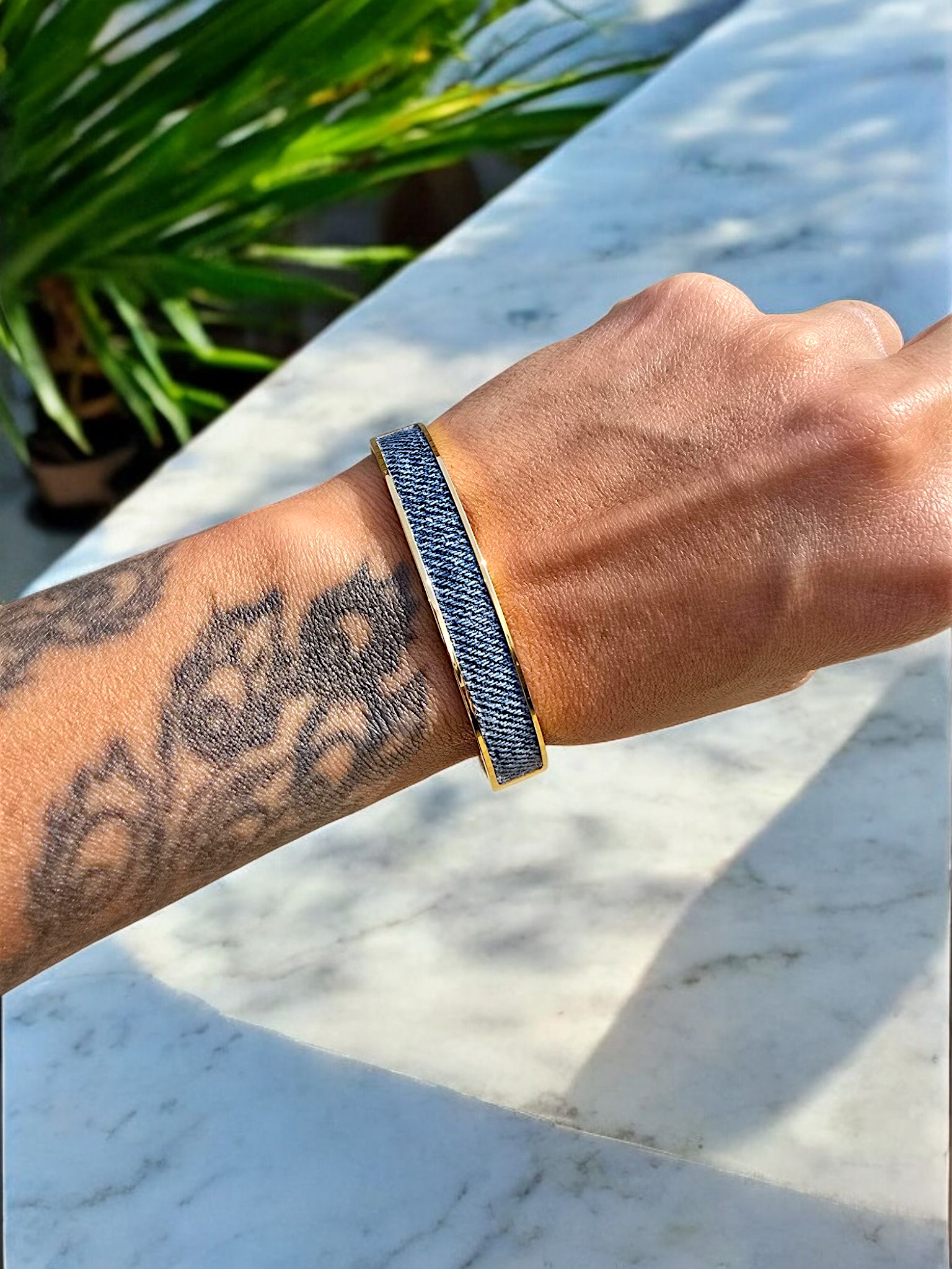 Denim Bracelet - Stainless Steel 18K Gold-plated Denim Cuff Bracelet