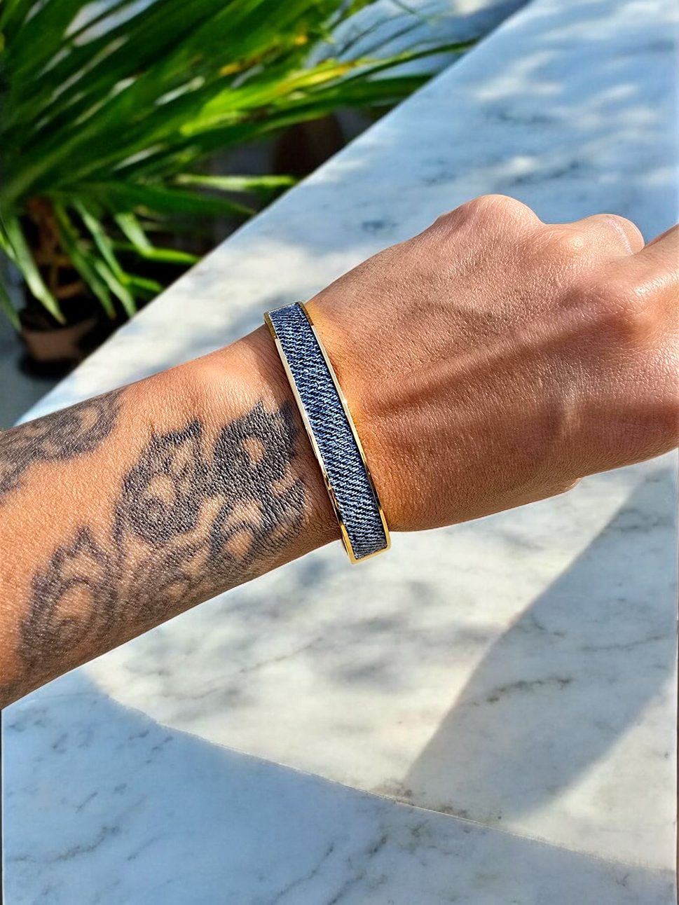 Denim Bracelet - Stainless Steel 18K Gold-plated Denim Cuff Bracelet