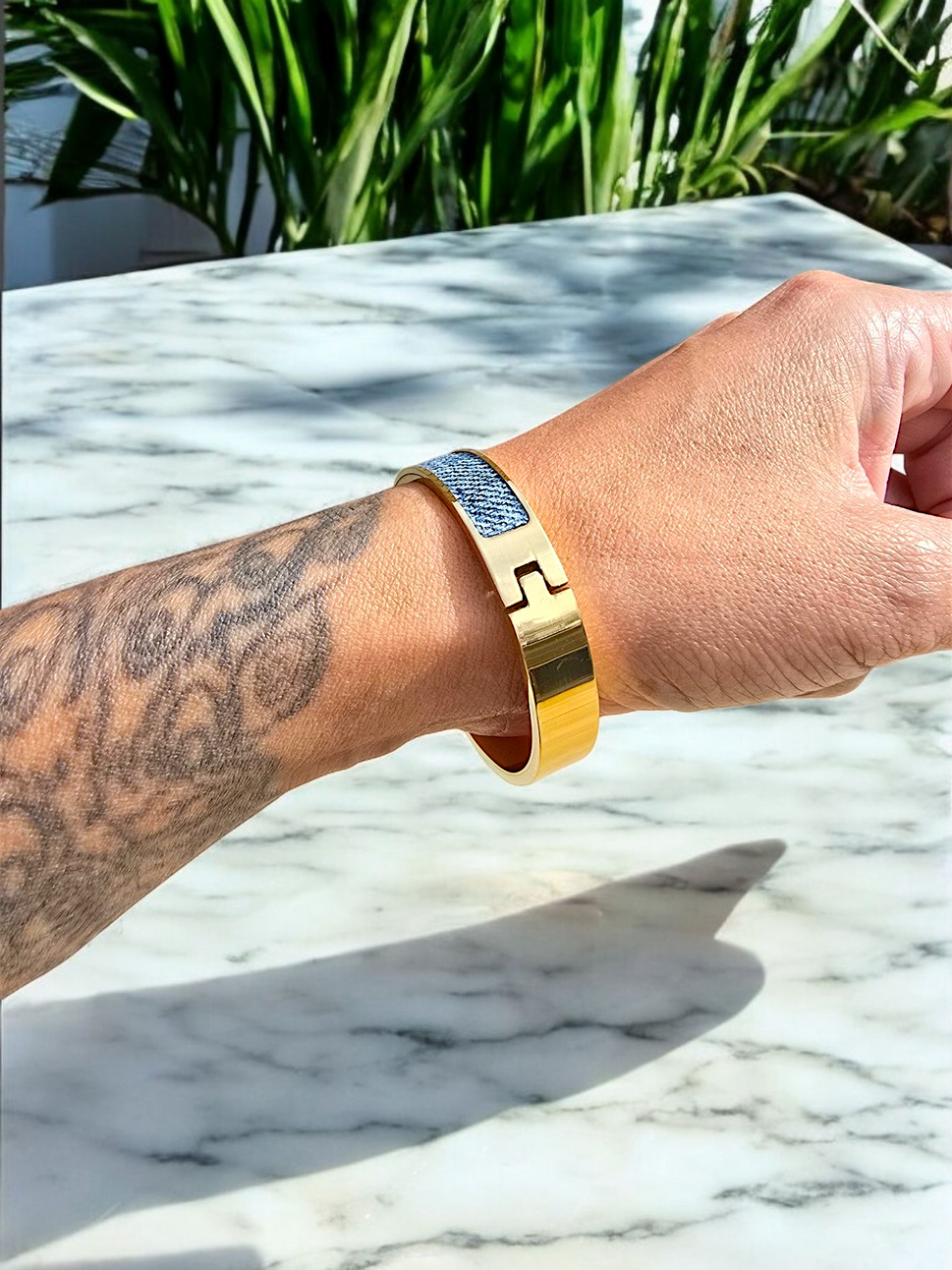 Denim Bracelet - Stainless Steel 18K Gold-plated Denim Cuff Bracelet