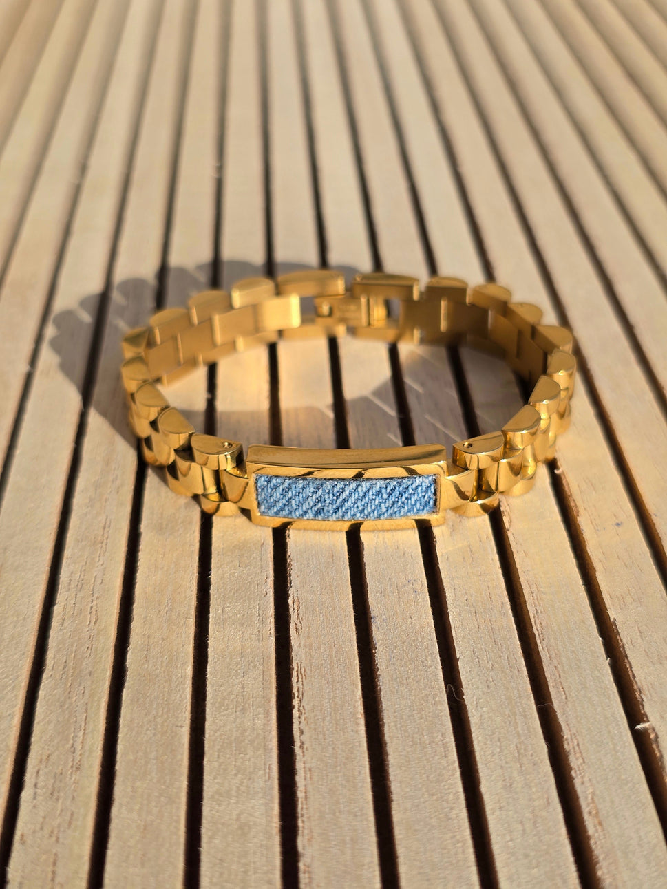Denim Bracelet - Stainless Steel 18K Gold-plated Denim Watch Band Bracelet