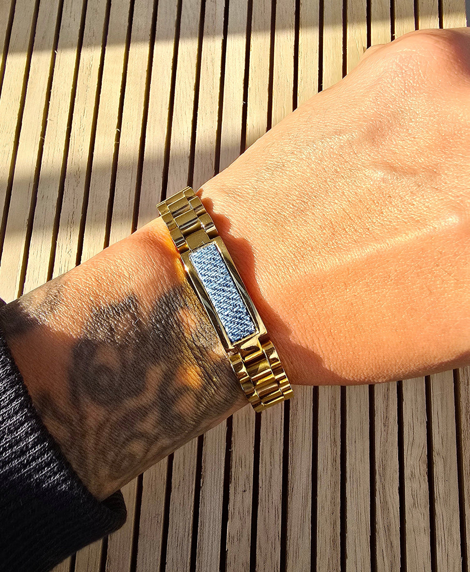 Denim Bracelet - Stainless Steel 18K Gold-plated Denim Watch Band Bracelet