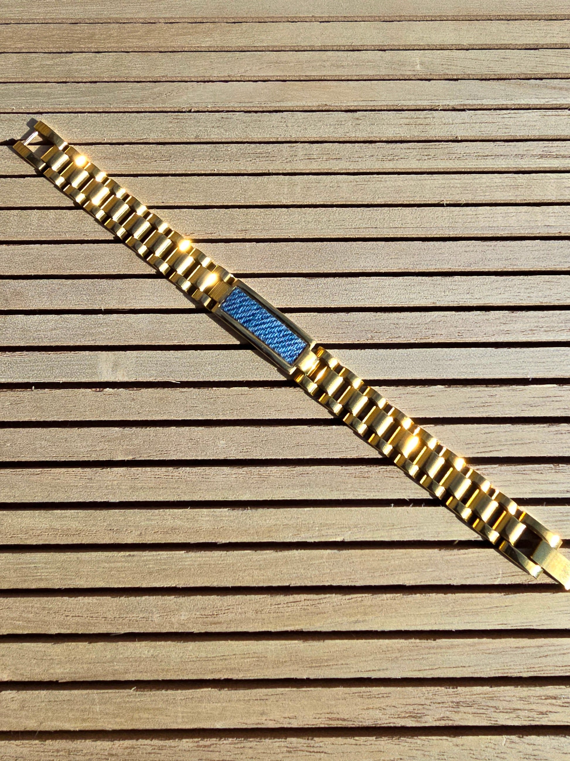 Denim Bracelet - Stainless Steel 18K Gold-plated Denim Watch Band Bracelet