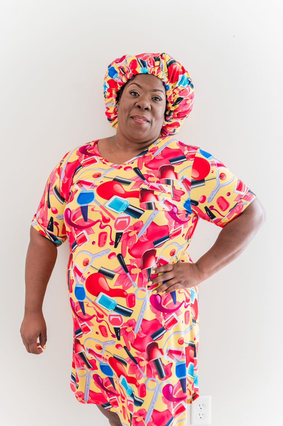 Nail Polish - Bamboo Short Sleeve Nightgown Set, With A Matching Satin-Lined Bonnet