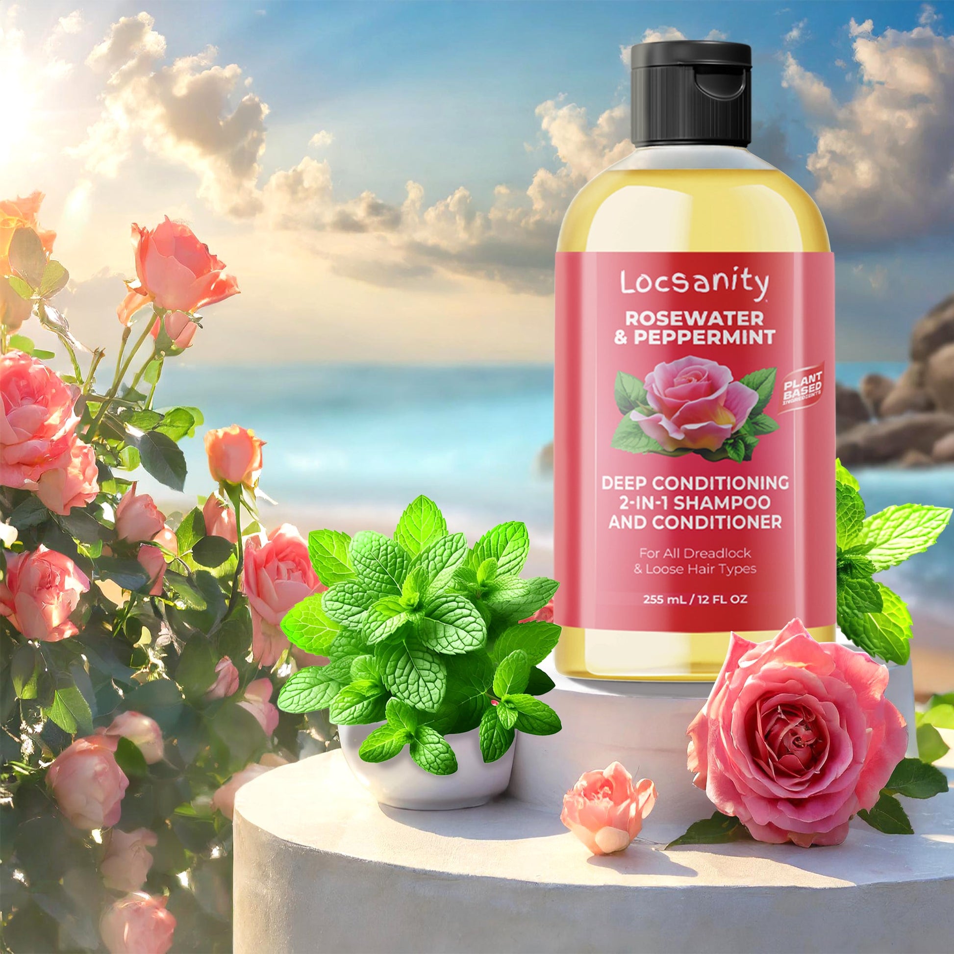 Locsanity Rosewater and Peppermint Moisturizing, Conditioning, and Nourishing Shampoo