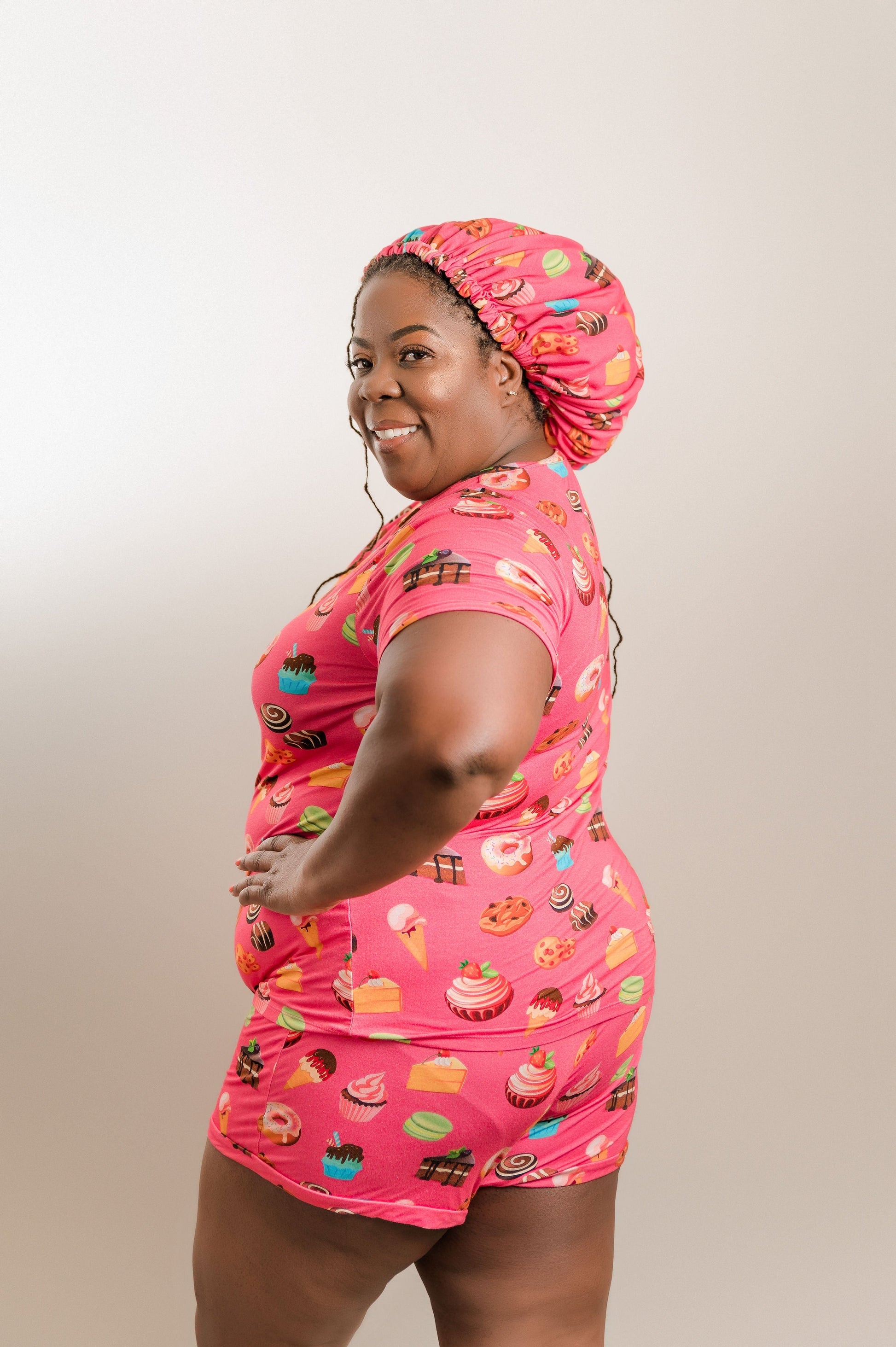 Sweet Tooth -  Bamboo Pajama Shorts Set, With A Matching Satin-Lined Bonnet